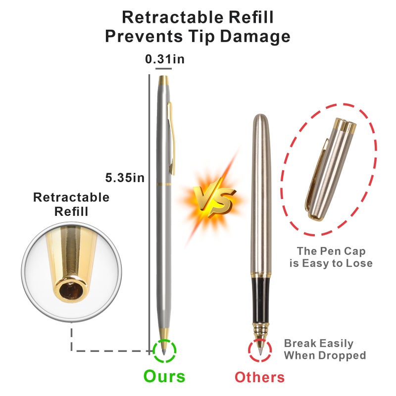 Cambond Black Pens Ballpoint Pens - Fancy Pens Comfortable Writing Gift Mini Conical Sliver Pen Slim Retractable Smooth Writing Bulk 1.0mm Medium Poin, 10 Pack (Silver) - Image 5